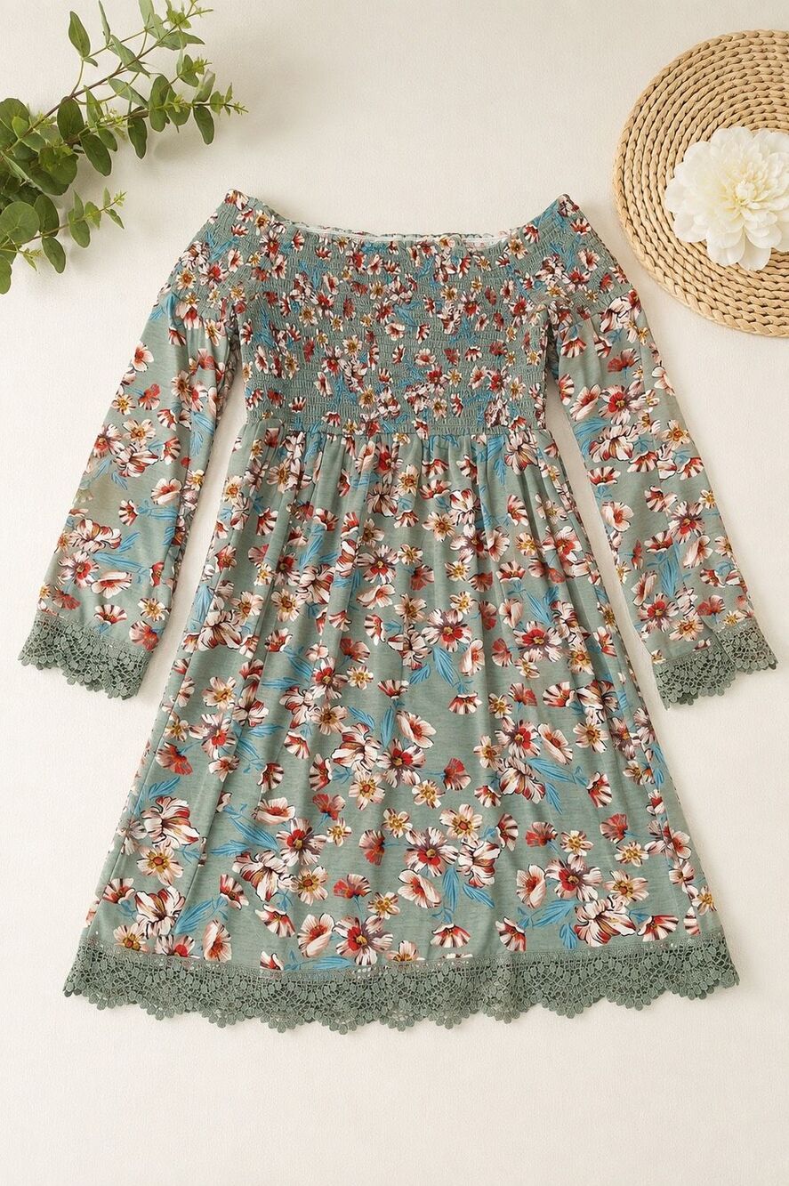 Xhilaration Floral Smocked Off Shoulder Dress – Size Large